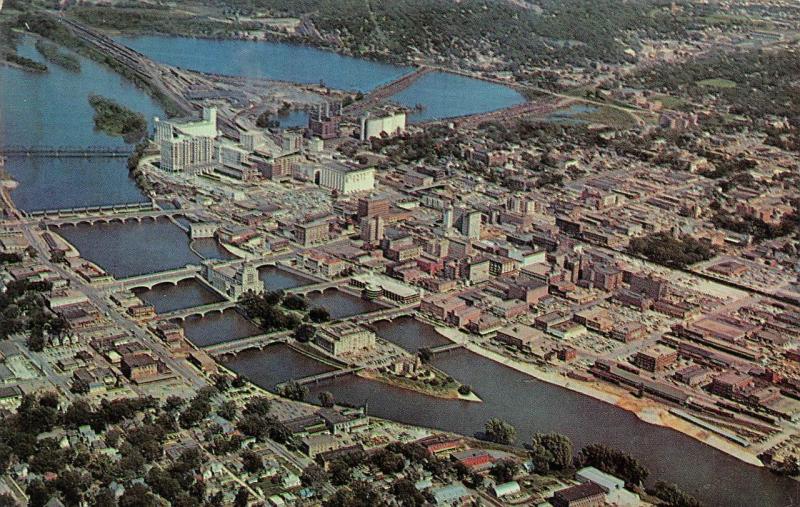 CEDAR RAPIDS, IA Iowa  AERIAL VIEW May's Island~Linn Co Courthouse~Quaker Chrome