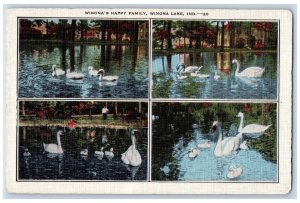 Winona's Happy Family Swan Scene Winona Lake Indiana IN Multiview Postcard 