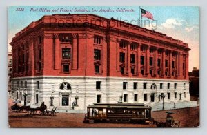 Los Angeles California Post Office & Federal Building, Trolly, Tram Postcard