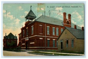 1910 St. Joseph's Church and School, Hammond Indiana IN Posted Antique Postcard