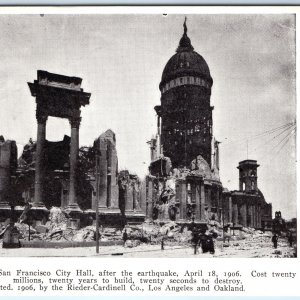 1906 San Francisco, CA City Hall Ruin After Earthquake RARE UDB PC Souvenir A322