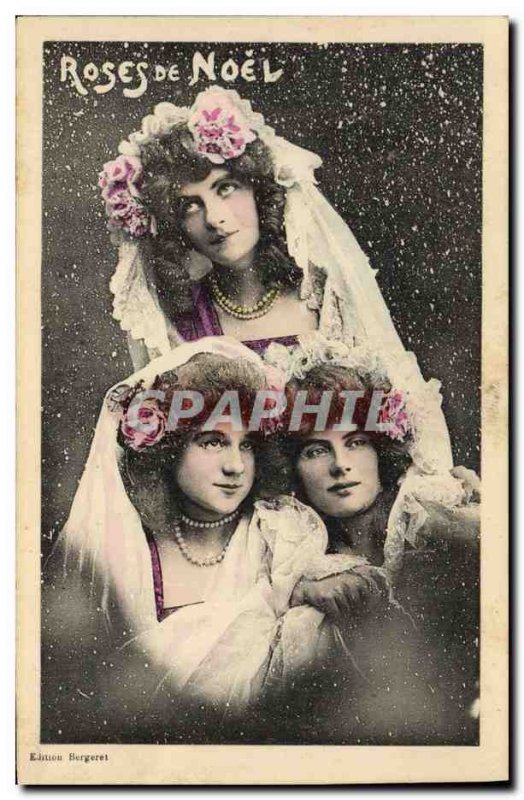 Postcard Old Women Fancy Christmas Roses