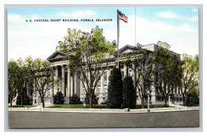 Vintage 1940's Postcard American Flag US Federal Court Building Pueblo Colorado