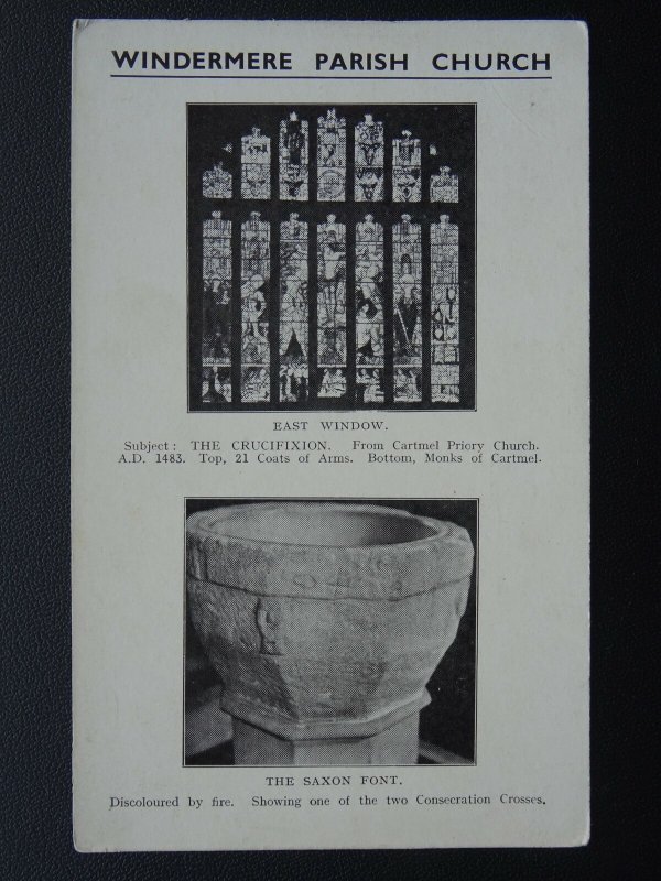 Cumbris WINDERMERE PARISH CHURCH East Window & Saxon Font - Old Postcard