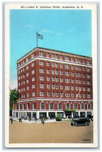 c1940's John C. Calhoun Hotel Exterior Anderson SC Unposted Vintage Car Postcard 
