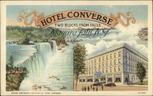 Niagara Falls Hotel Converse Linen Advertising Postcard