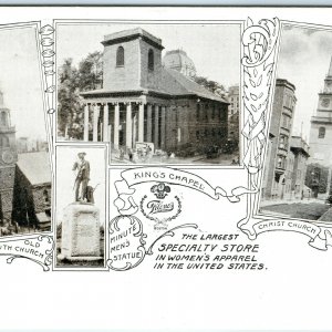 c1900s Boston, MA Views Church King's Chapel Filene's Advertising Postcard A52