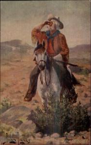 Old Cowboy on Horse THE SCOUT John Innes c1910 Postcard EXC CONDITION