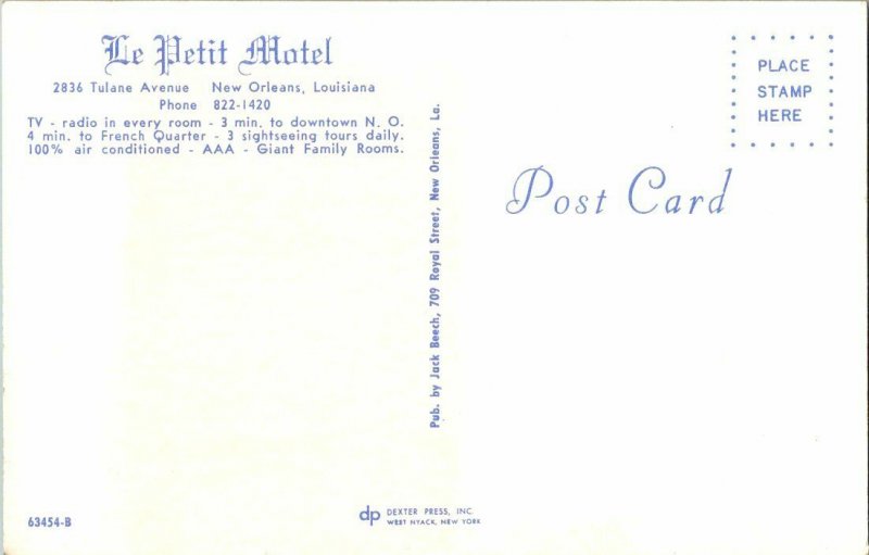 La Petit Motel New Orleans LA Louisiana Vintage Postcard Standard View Card 