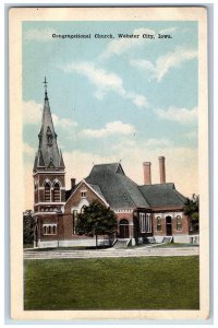 c1920's Congregational Church Building Entrance Tower Webster City Iowa Postcard