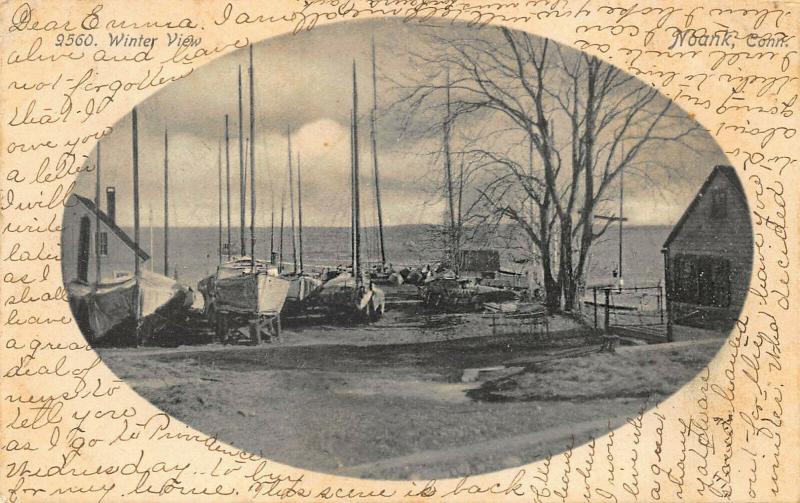 Noank CT Winter View Sailing Boats Water Front Postcard