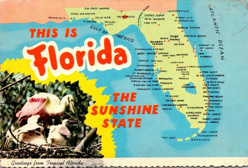 Map Of Florida The Sunshine State 1978