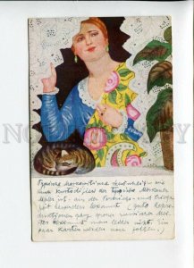 3171335 RUSSIA Woman & CAT by KUSTODIEV vintage OLGA DIAKOW PC