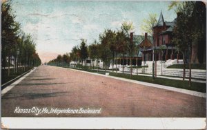 Kansas City Independence Boulevard Missouri Vintage Postcard C165