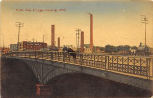 Michigan Avenue Bridge Lansing Michigan 1909 postcard