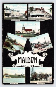 Maldon England, Collage Postcard, Market Hill, Marine Lake, The Quay, c1908  P8