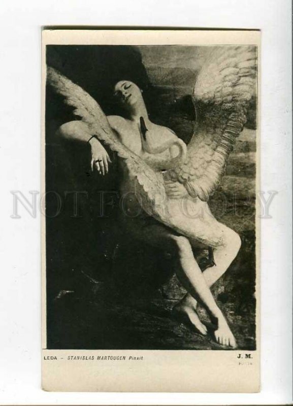 261979 Nude LEDA & SWAN by Stanislas MARTOUGEN Vintage card