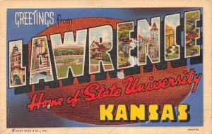 Lawrence  Kansas Large Letters, Home Of State University, Vintage PC U13475