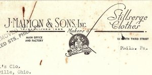 1939 J MAIMON & SONS PHILADELPHIA PA STILLSERGE CLOTHES BILLHEAD INVOICE Z2484