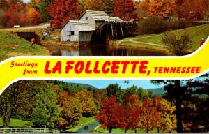 Tennessee Greetings From La Follcette With Autumn Scene and Water Mill