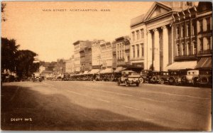 Main Street Business District, Northampton MA Vintage Postcard N40