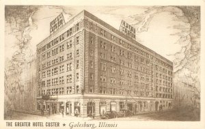 Galesburg IL Greater Hotel Custer Whtie Border Postcard Unused