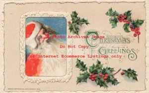 Christmas, Winsch 1912 No WIN103-3, Red Suit Santa with White Beard, Holly