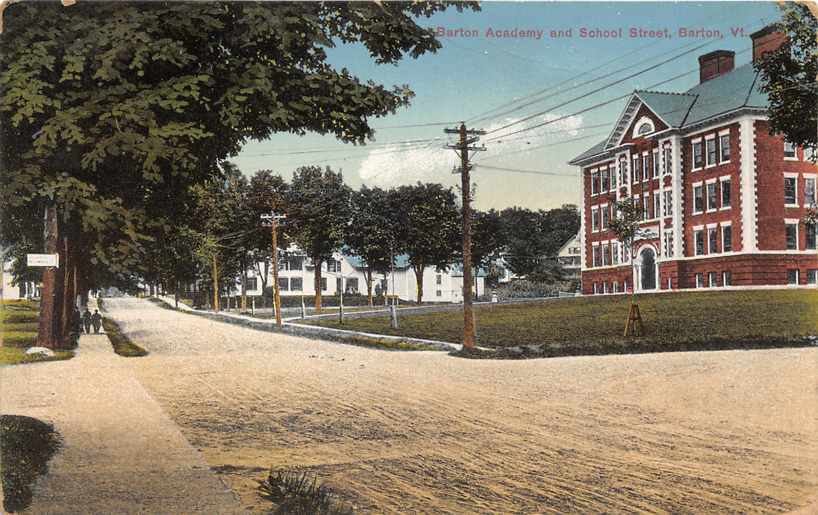 Barton VermontBarton Academy & School StreetMen on Sidewalkc1910