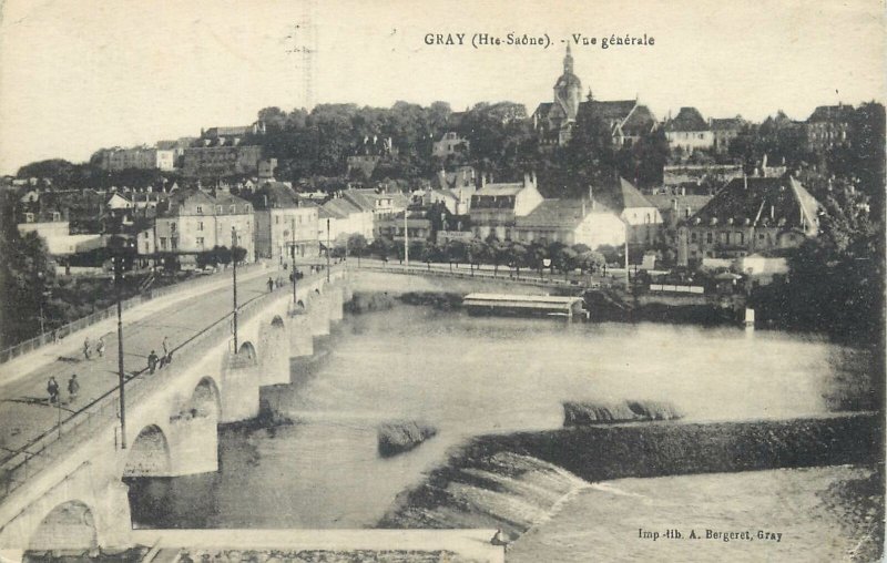 Postcard France Gray vue du pont de Pierre barge
