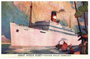 Great White Fleet United Fruit Company 1940s Linen Postcard