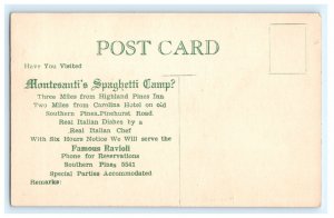 Montesanti's Spaghetti Camp Southern Pines NC North Carolina Postcard (EZ7)