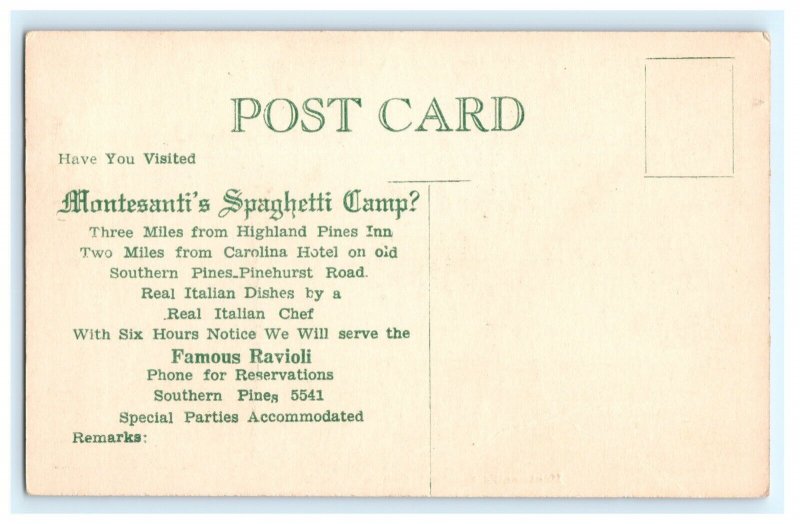 Montesanti's Spaghetti Camp Southern Pines NC North Carolina Postcard (EZ7)