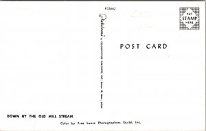 Down Old Mill Stream Waterfall Fall Autumn Scene Postcard VTG UNP Plastichrome  