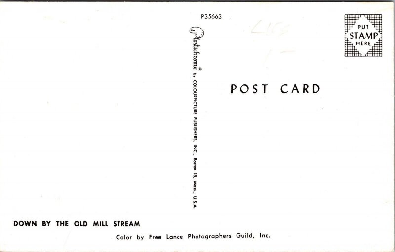 Down Old Mill Stream Waterfall Fall Autumn Scene Postcard VTG UNP Plastichrome  