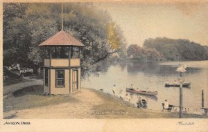 LP99 Akron Ohio Postcard State Mills Lake hand colored