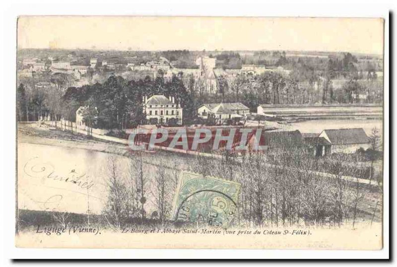 Liguge Old Postcard Le Bourg and & # 39abbaye Saint Martin (view taken of the...