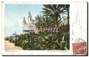 Old Postcard Monaco Monte Carlo theater and gardens