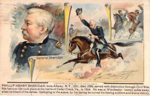 c.'09, Civil War General Sheridan's Ride, Story of Battle, Old Postcard