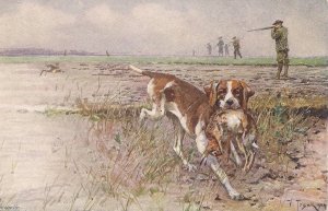 Hunting Dog w Rabbit, Men w Rifles, Czech Artist Signed Trsek, Pre 1907 Austria