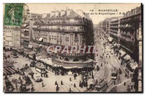 Old Postcard Marseille Rue de la Republique Tramway