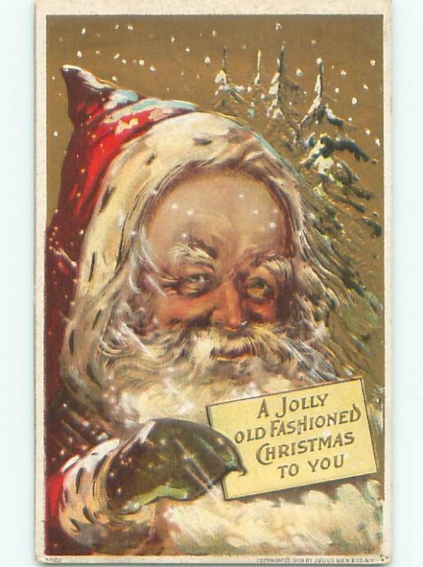 Pre-Linen christmas LARGE DETAILED VIEW OF THE FACE OF SANTA CLAUS W7202