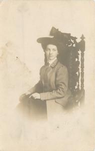 Vintage Real Photo Postcard~Beautiful Victorian Lady in Ornate Chair~1908 RPPC