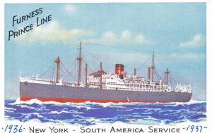 Furness Prince Line, Ship New York to South America, 1936 1937 Postcard G20