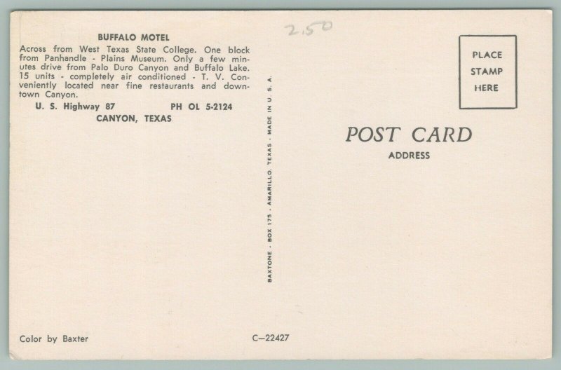 Canyon Texas~Buffalo Motel~US Hwy 87~Buffalo Neon Vacancy Sign~1960s 