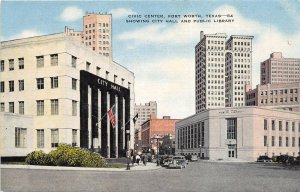 Fort Worth Texas TX c1938 Postcard Civic Center City Hall & Public Library