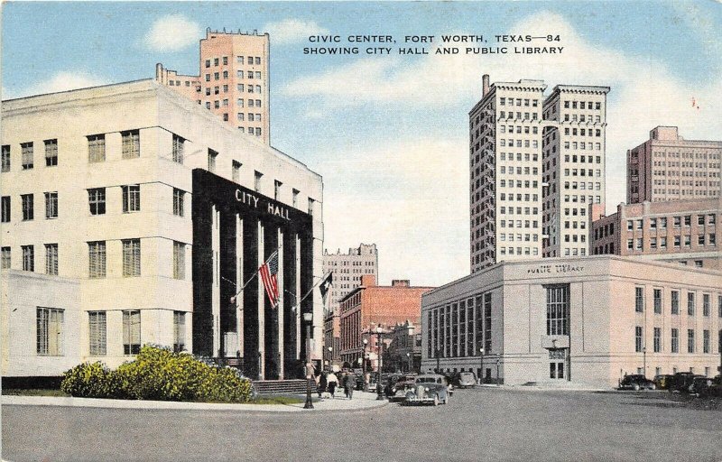 Fort Worth Texas TX c1938 Postcard Civic Center City Hall & Public Library