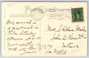 1908 Greetings From Atlantic City New Jersey NJ Hug Of Water Posted Postcard 