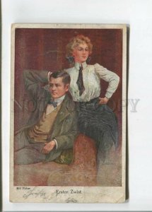 473071 Bill FISHER Lovers & First quarrel Vintage postcard 1919 year