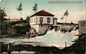 Hand Colored Postcard Spooner Water Light and Power Plant Wisconsin~131230