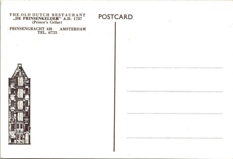 Amsterdam, Netherlands  OLD DUTCH RESTAURANT~Prinsengracht ARTIST'S 4X6 Postcard